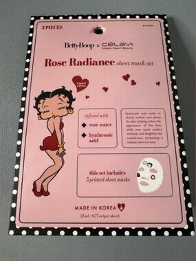 CELAVI KOREAN BEAUTY BETTY BOOP ROSE WATER & HYALURONIC FACE MASKS